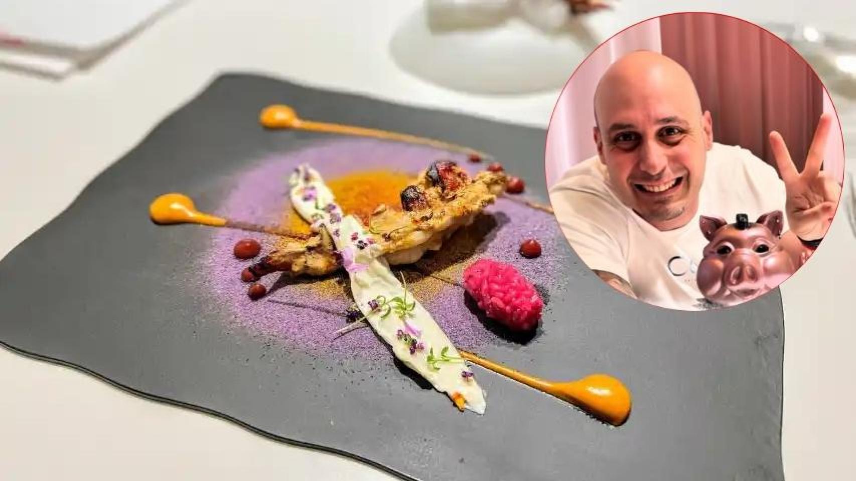 El tiktoker @angelilloramos85 y un plato de DiverXO en un montaje de El Español