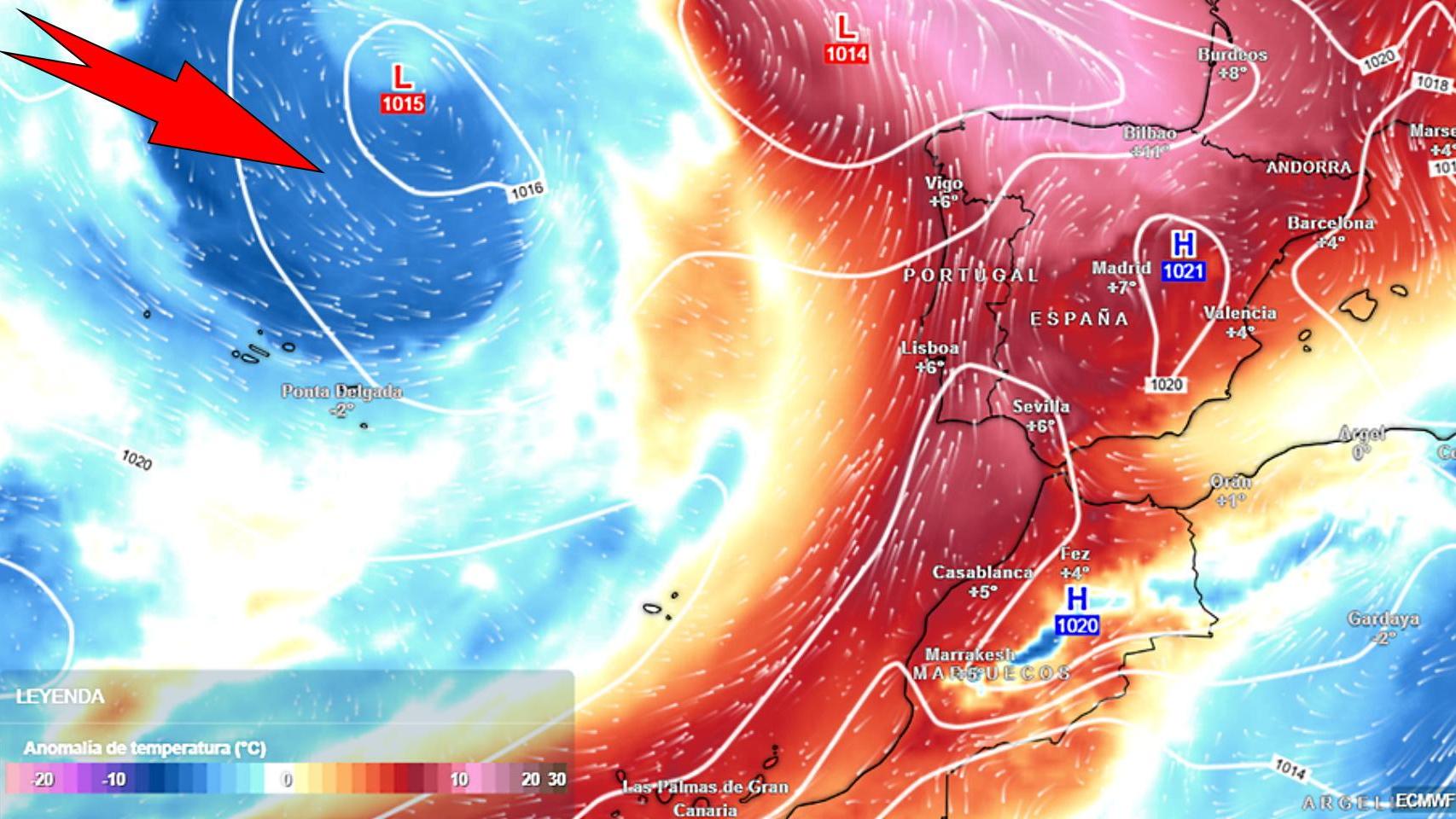 La dana impulsa masas de aire cálido y húmedo sobre España. Meteored.