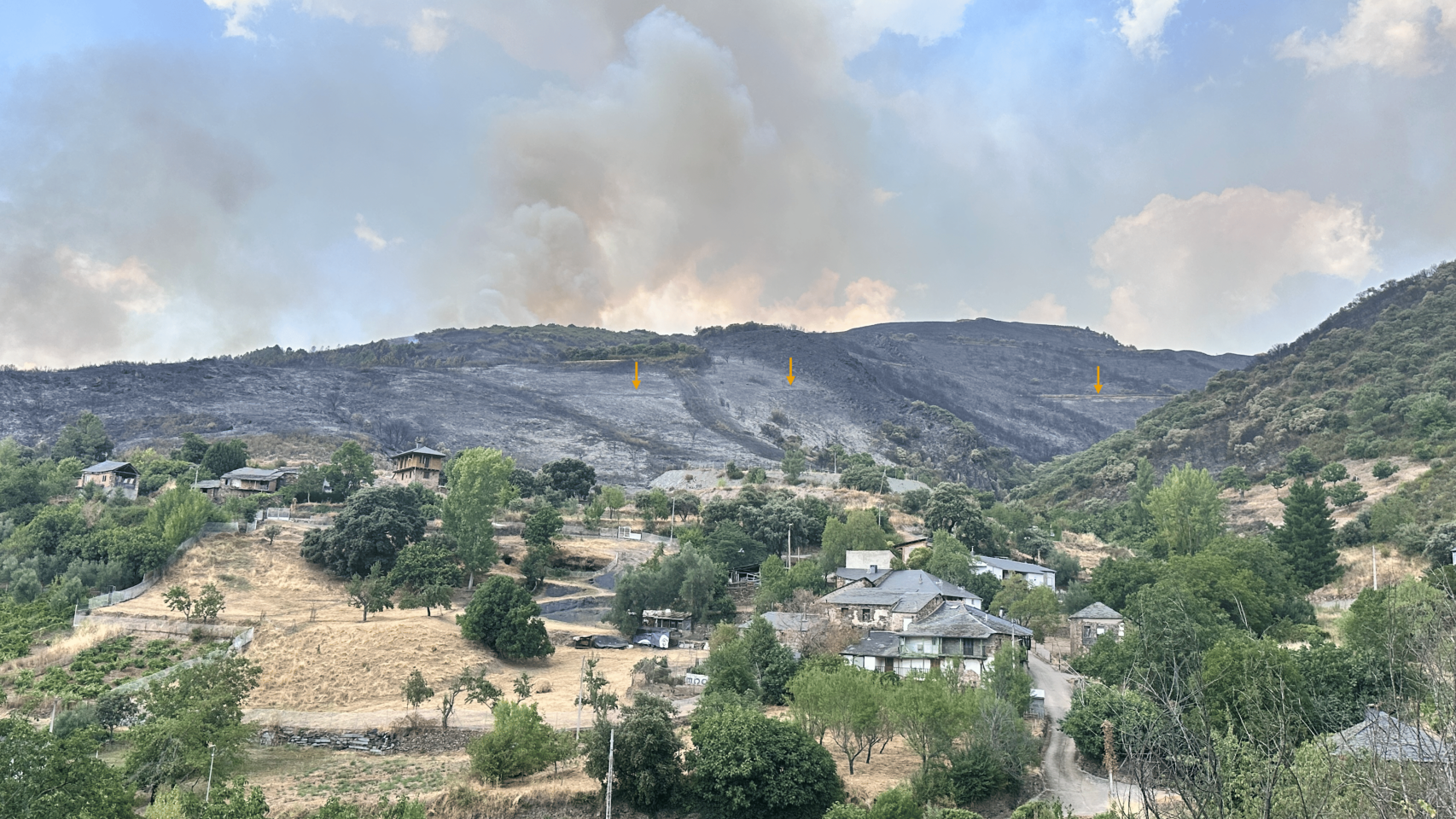 Trazado del canal LO_M_933 (procedente de Losadilla en dirección a Las Médulas) afectado por el incendio en la localidad de Yeres