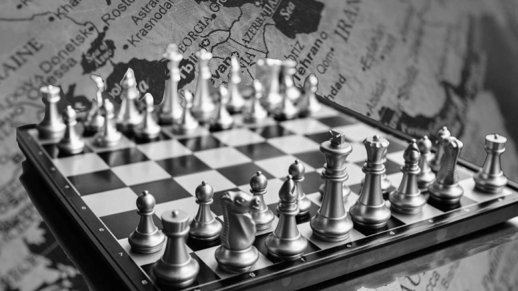 Fotomontaje de un tablero geopolítico.