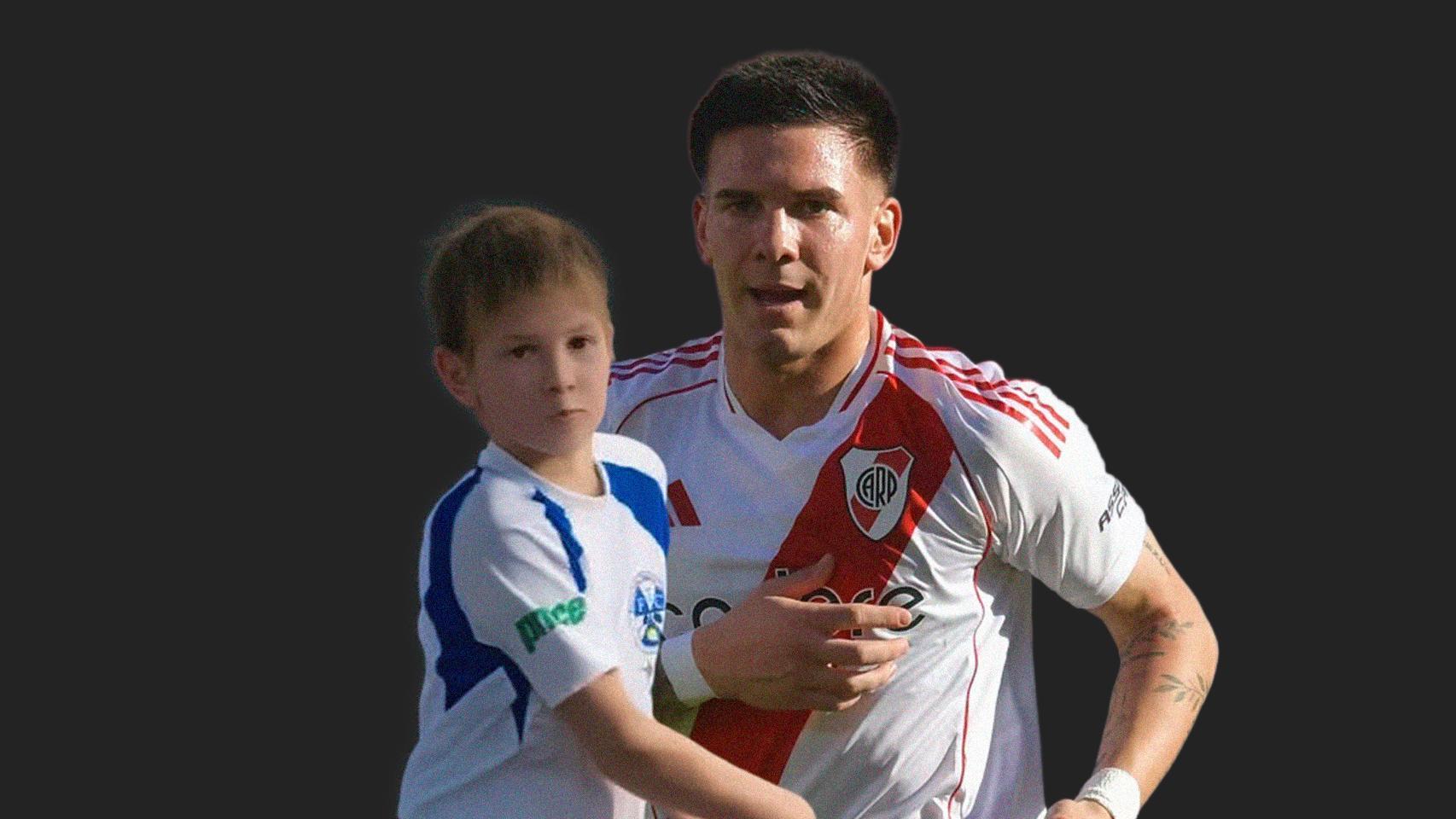 Mastantuono, en su época jugando al tenis de joven y con River Plate