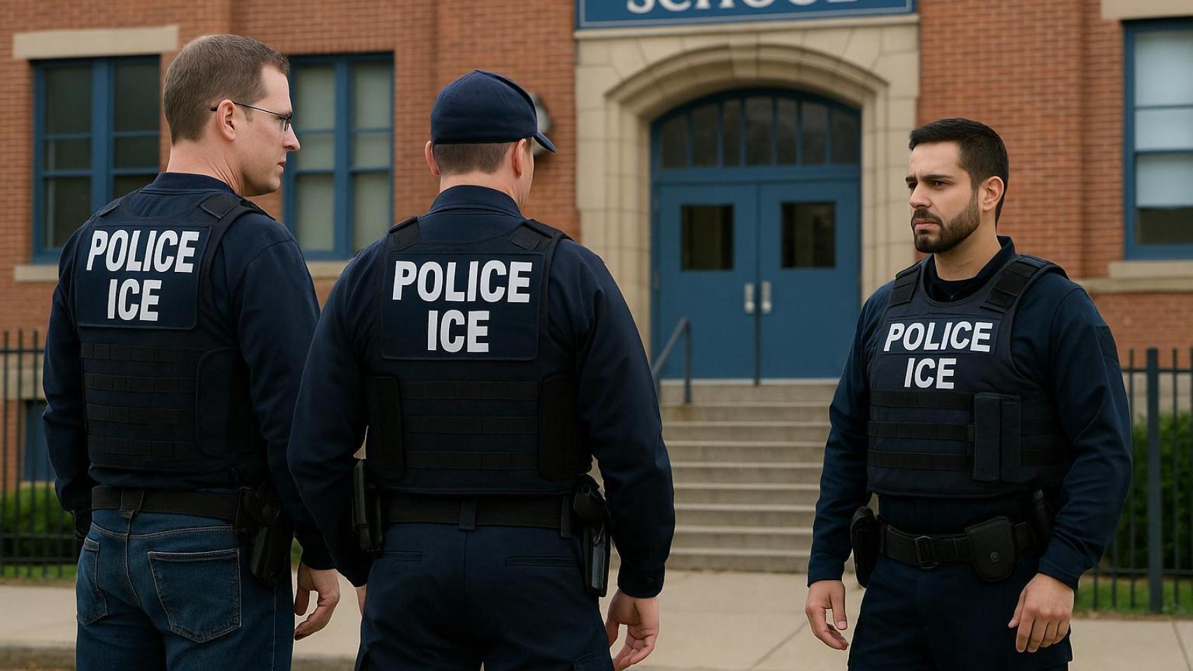 Representación de agentes del ICE en una escuela.
