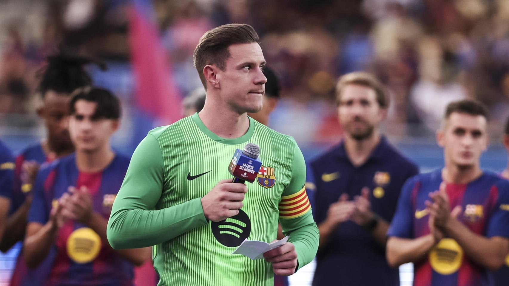 Ter Stegen, durante su discurso previo al Trofeo Joan Gamper del pasado domingo.