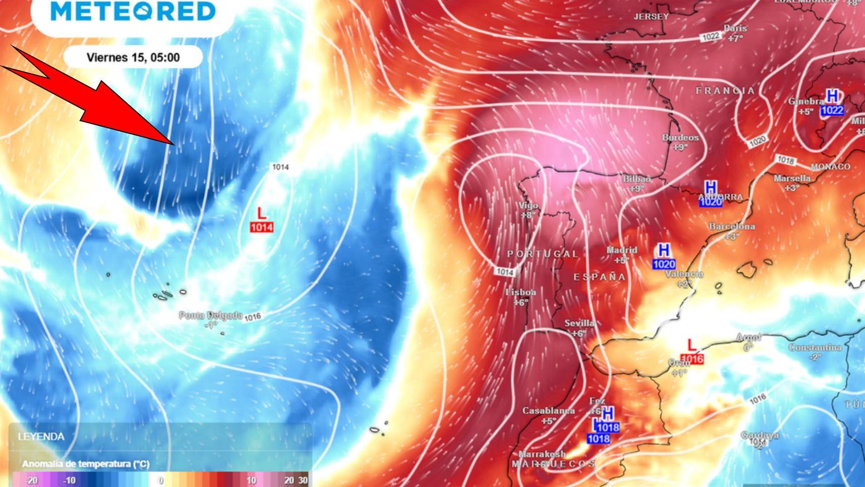 La dana que impulsa masas de aire cálido sobre España. Meteored.
