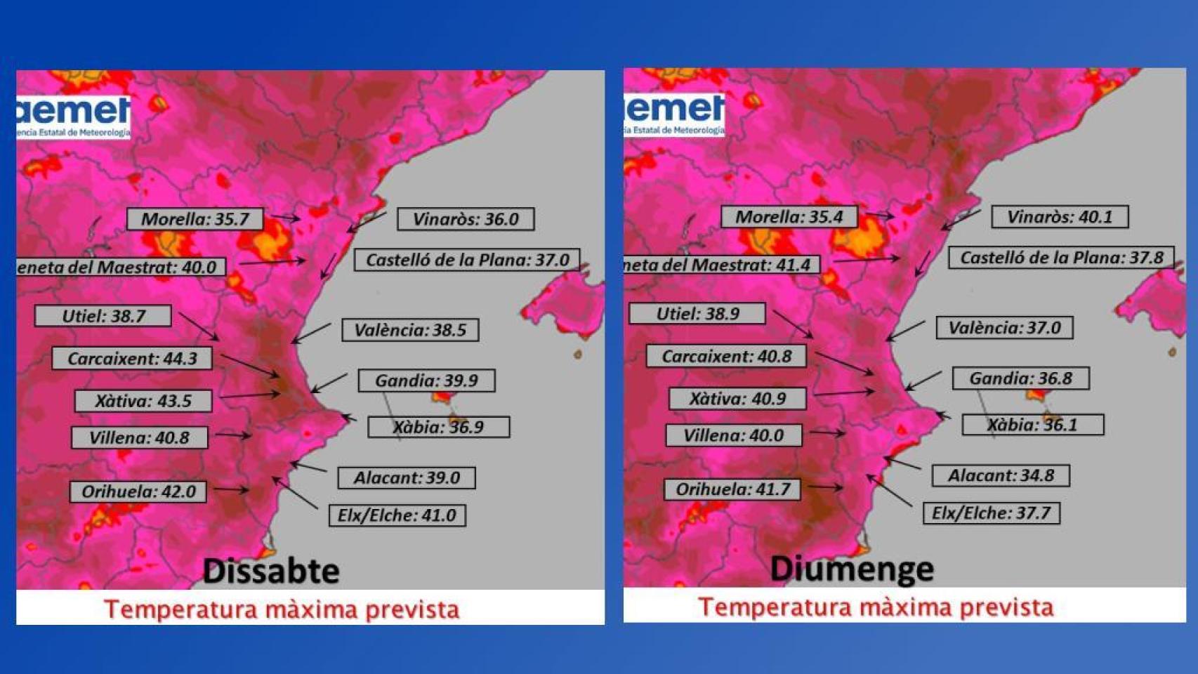 Mapa de riesgos de la Aemet para la Comunitat Valenciana este fin de semana.