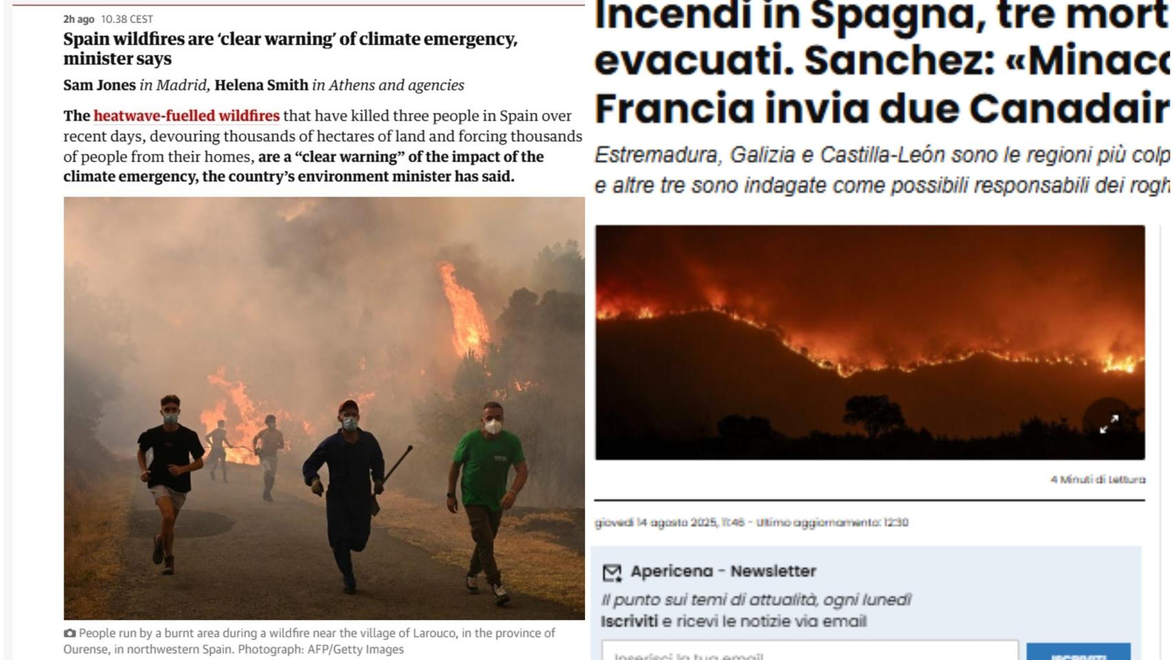 Artículos en The Guardian y Il Messagero