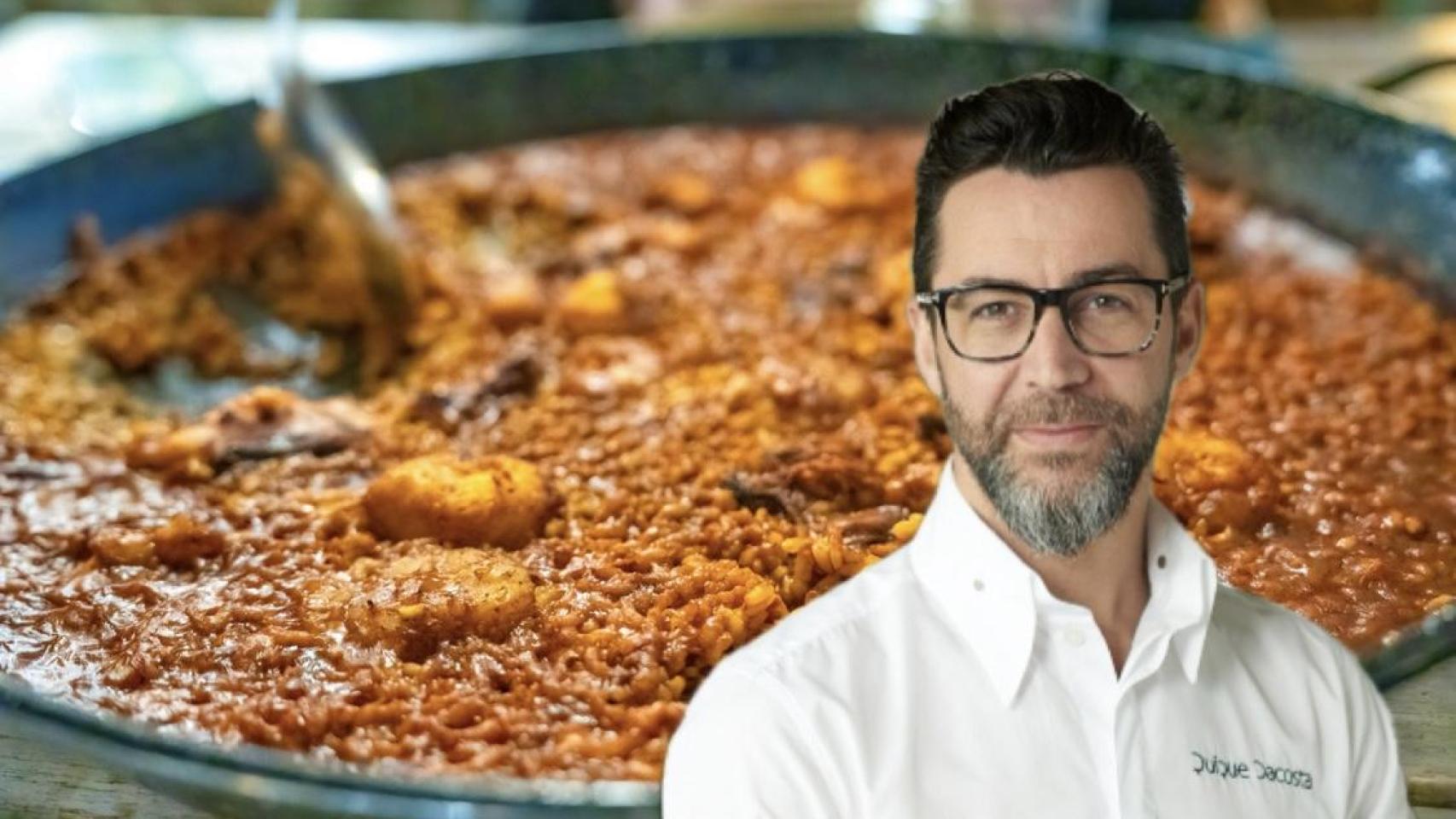 El chef Quique Dacosta y una paella.