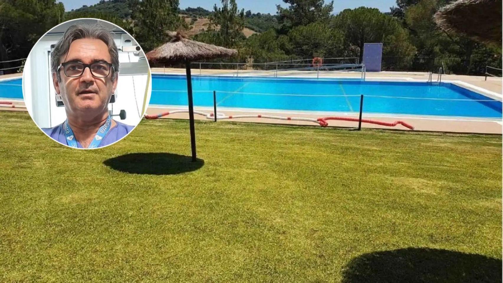 Montaje de una piscina y una captura del vídeo del experto.