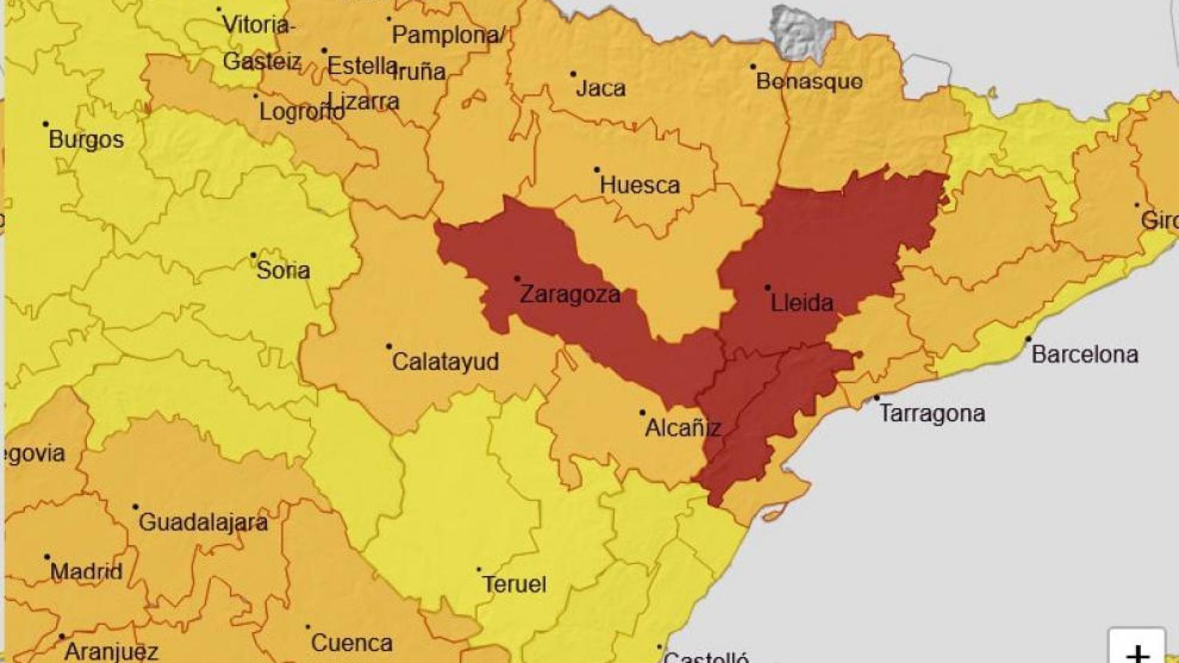 Aviso rojo por temperaturas máximas en Ribera del Ebro (Zaragoza) para el domingo 17 de agosto