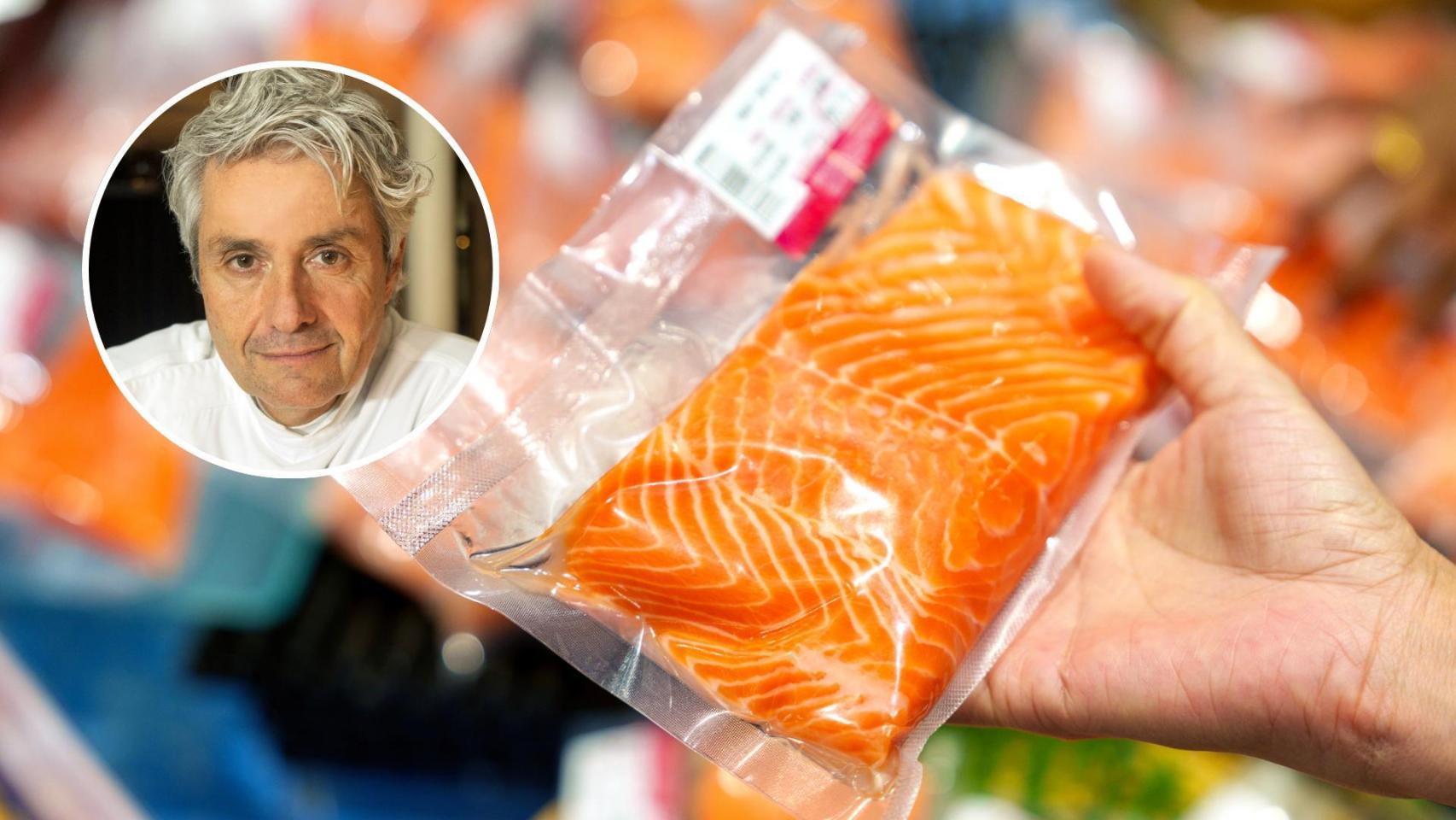 Un trozo de salmón envasado al vacío.