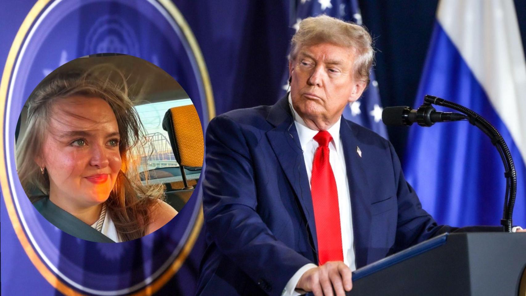 Un collage de Donald Trump y Sophie Gray.