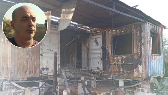 Una víctima del incendio de Tres Cantos y su casa quemada en un fotomontaje.