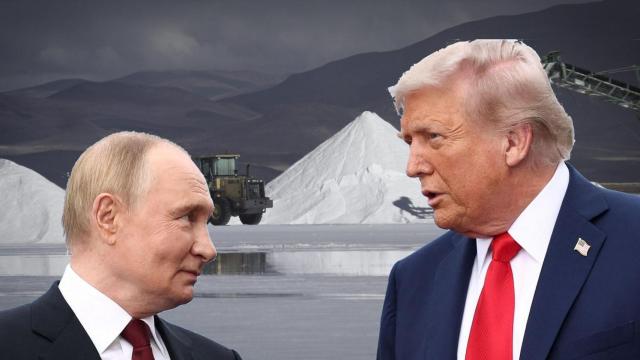 Fotomontaje de una extracción de litio en Alaska junto al presidente de Rusia, Vladimir Putin, y el de EEUU, Donald Trump.