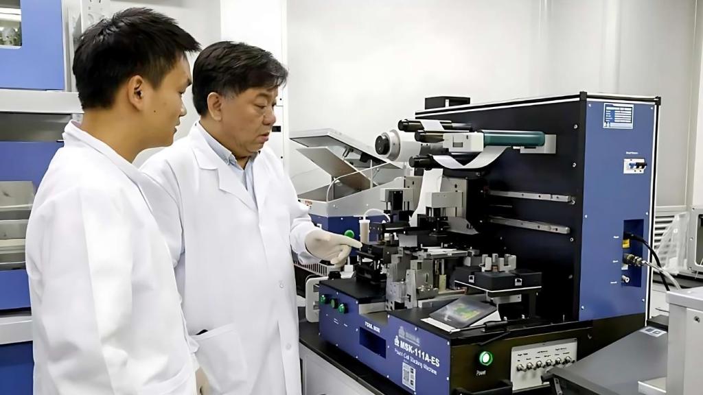 Dos de los investigadores responsables de la batería en el laboratorio