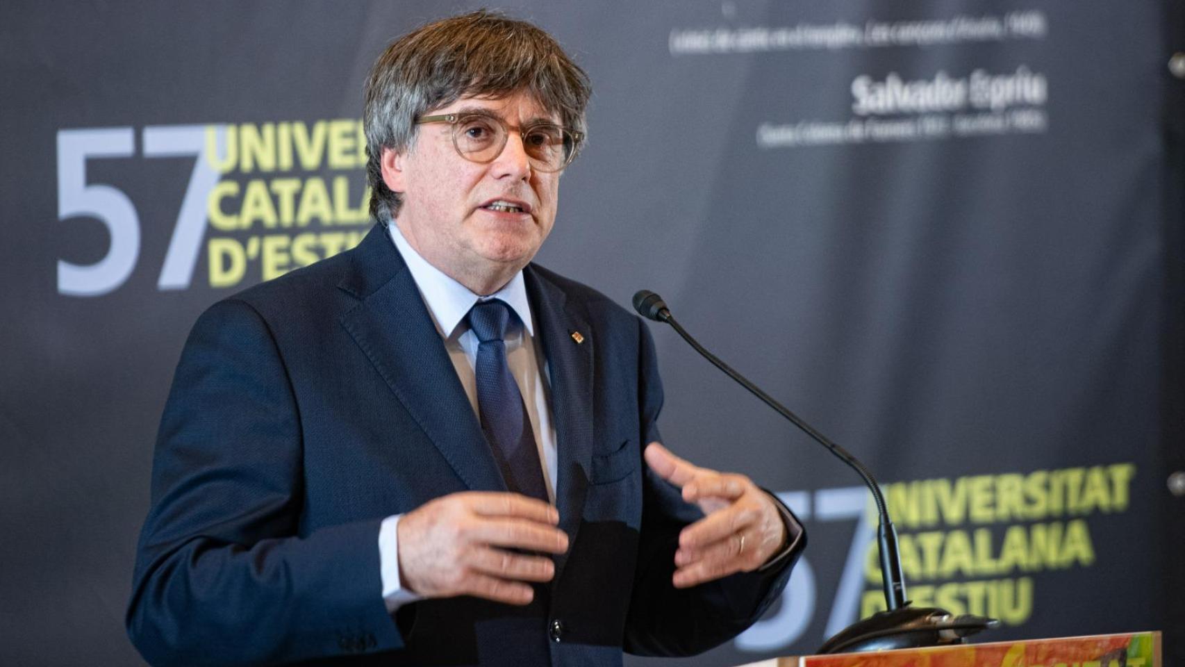 Carles Puigdemont, este martes en una conferencia en Prades (Francia).