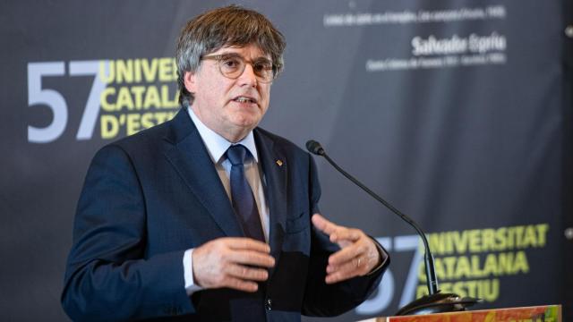 Carles Puigdemont, este martes en una conferencia en Prades (Francia).