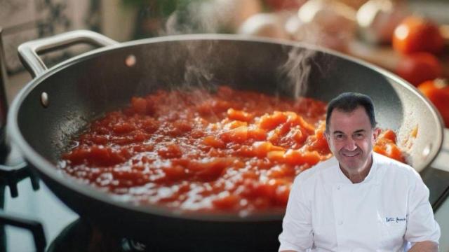 El chef Martín Berasategui, junto a una salsa de tomate casera.