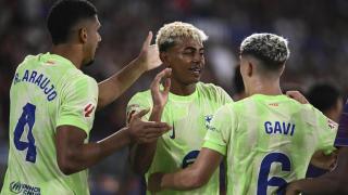 Los jugadores del Barça celebran el gol de la victoria ante el Levante.