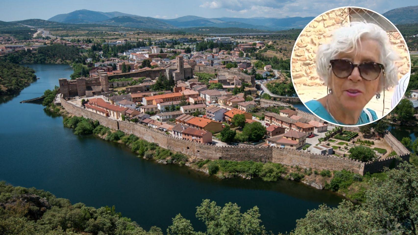Una turista de Andalucía y las vistas de Buitrago de Lozoya en un fotomontaje.