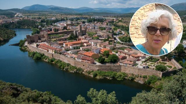 Una turista de Andalucía y las vistas de Buitrago de Lozoya en un fotomontaje.