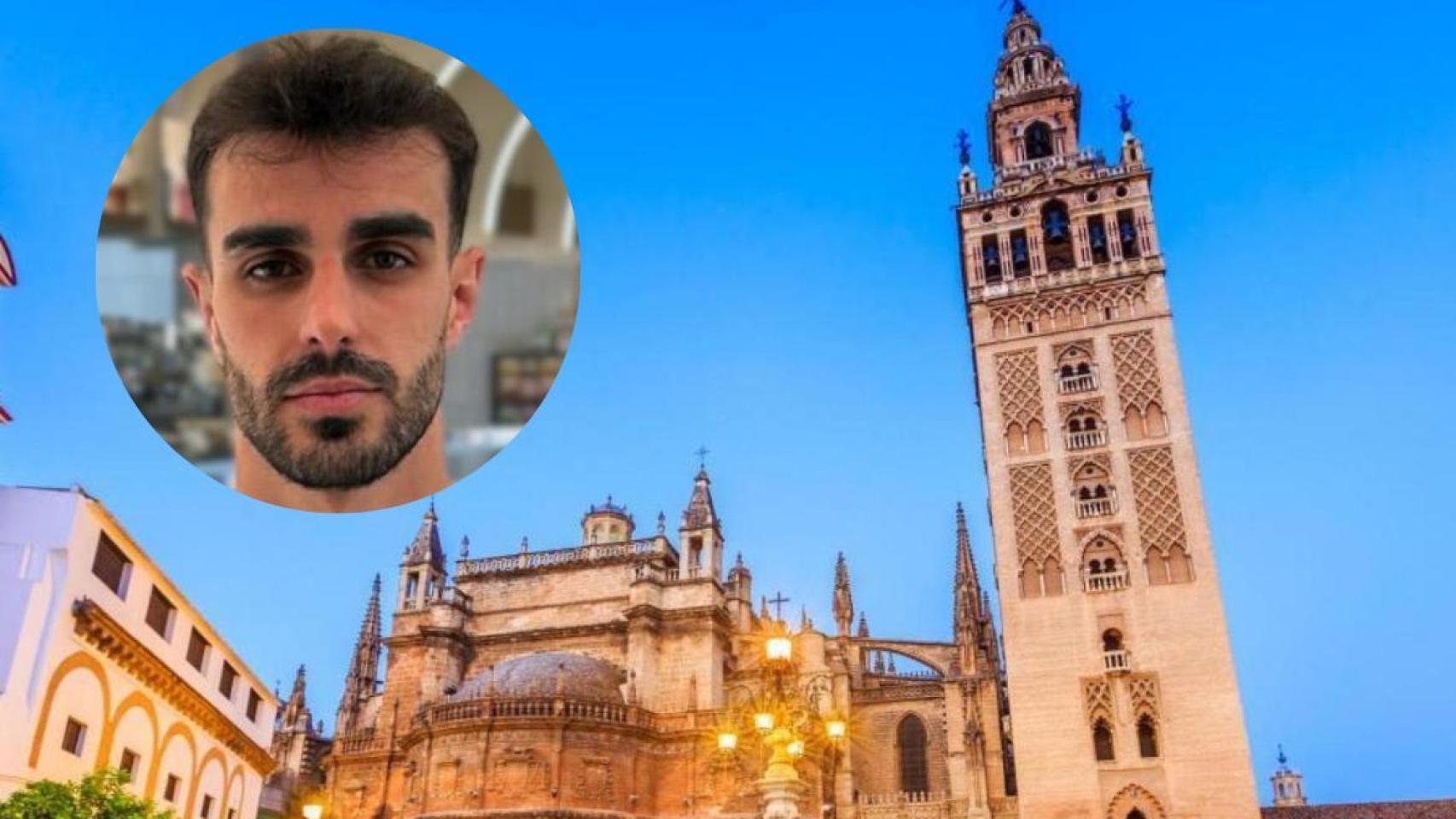 Collage de Adrián Espinosa y la Catedral de Sevilla