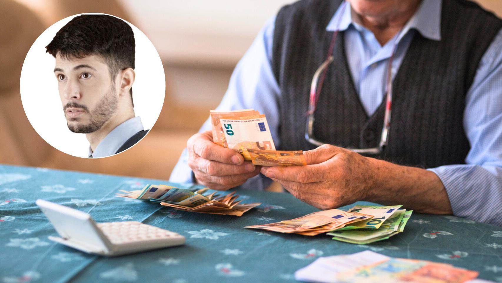 El experto en inversiones Óscar Estoa y un anciano contando sus ahorros.