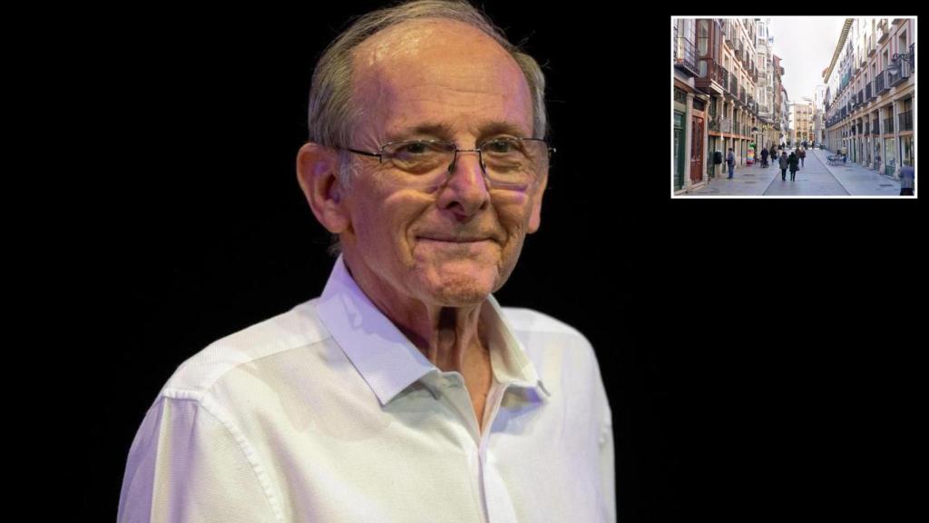 Emilio Gutiérrez Caba junto a una imagen de la calle Platerías de Valladolid