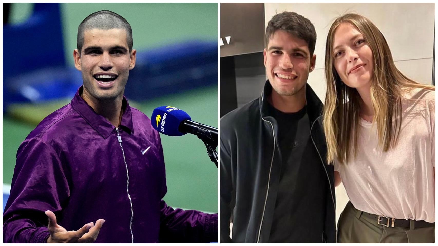 Carlos Alcaraz, en el US Open 2025 y junto a Maria Sharapova en 2023