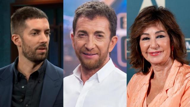 Collage de imágenes con David Broncano, Pablo Motos y Ana Rosa Quintana.