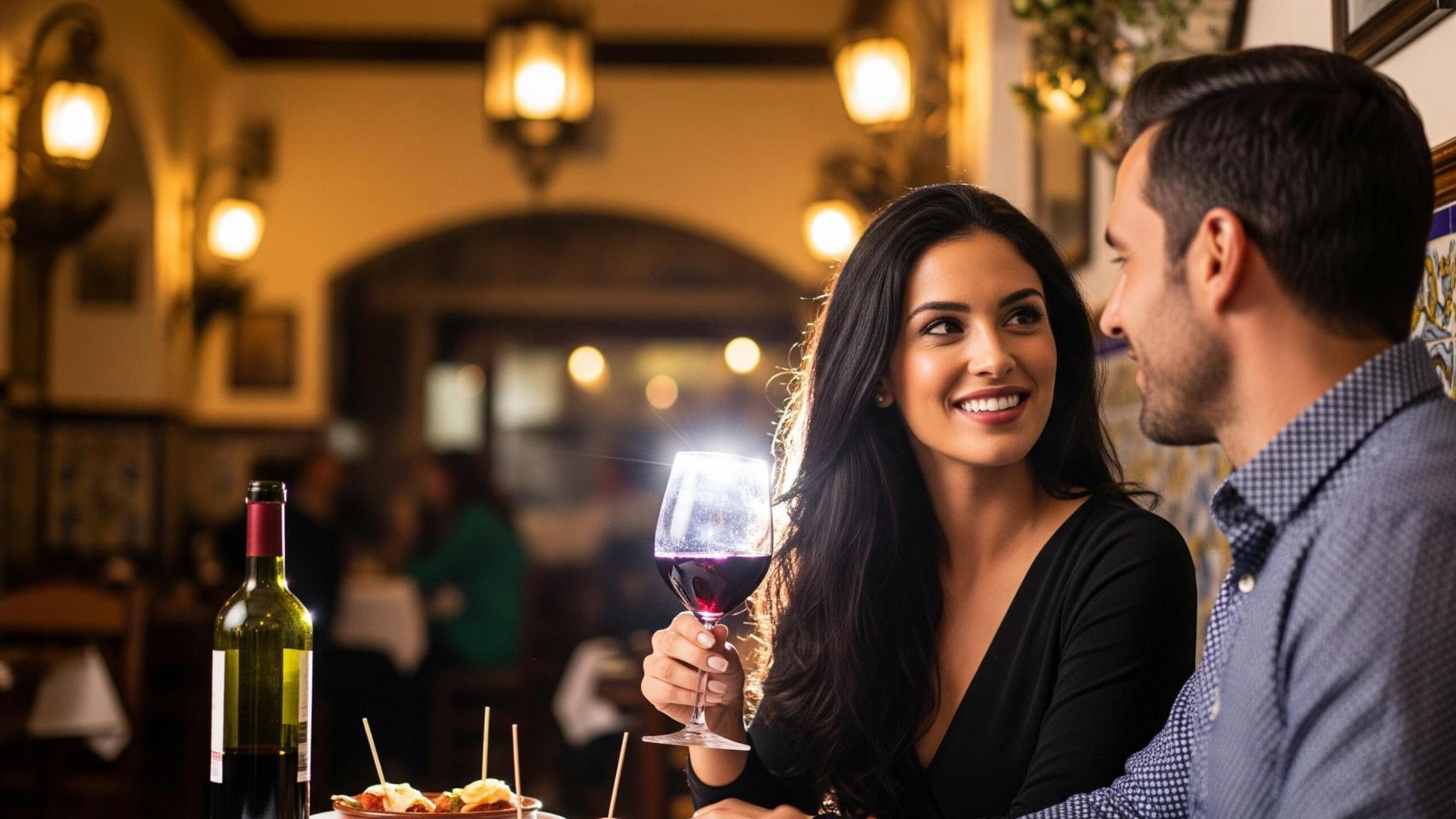 Imagen generada por IA de una pareja en un bar.