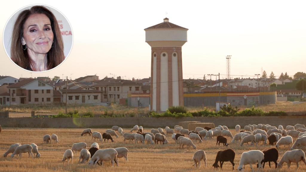 Panorámica de Cabezuela junto a una imagen de archivo de la cantante y actriz Ana Belén