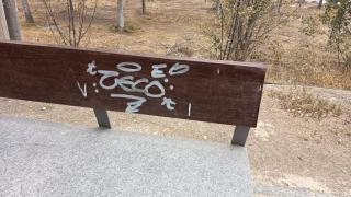 Pillan a un joven de 19 años pintando grafitis en bancos y señales del parque del Agua de Zaragoza