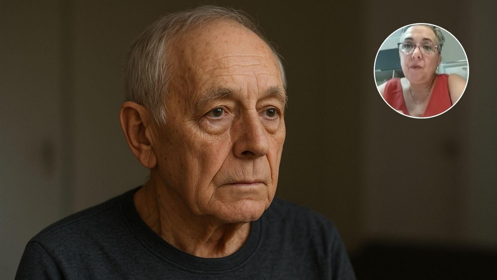 Imagen generada por IA de un anciano y Yolanda Delgado.