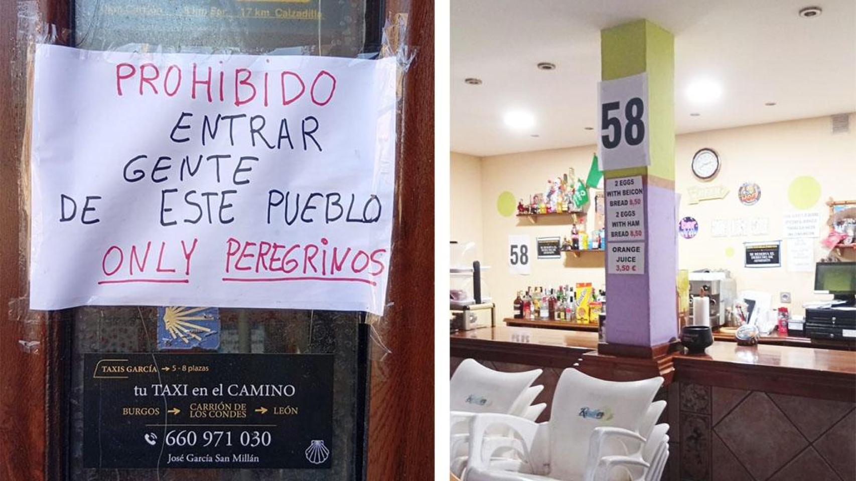 Imagen del cartel del Bar Arrabal y del bar en Población de Campos