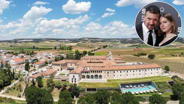 Panorámica de Castilla Termal Monasterio de Valbuena junto a una imagen de Antonio Banderas con su hija Stella