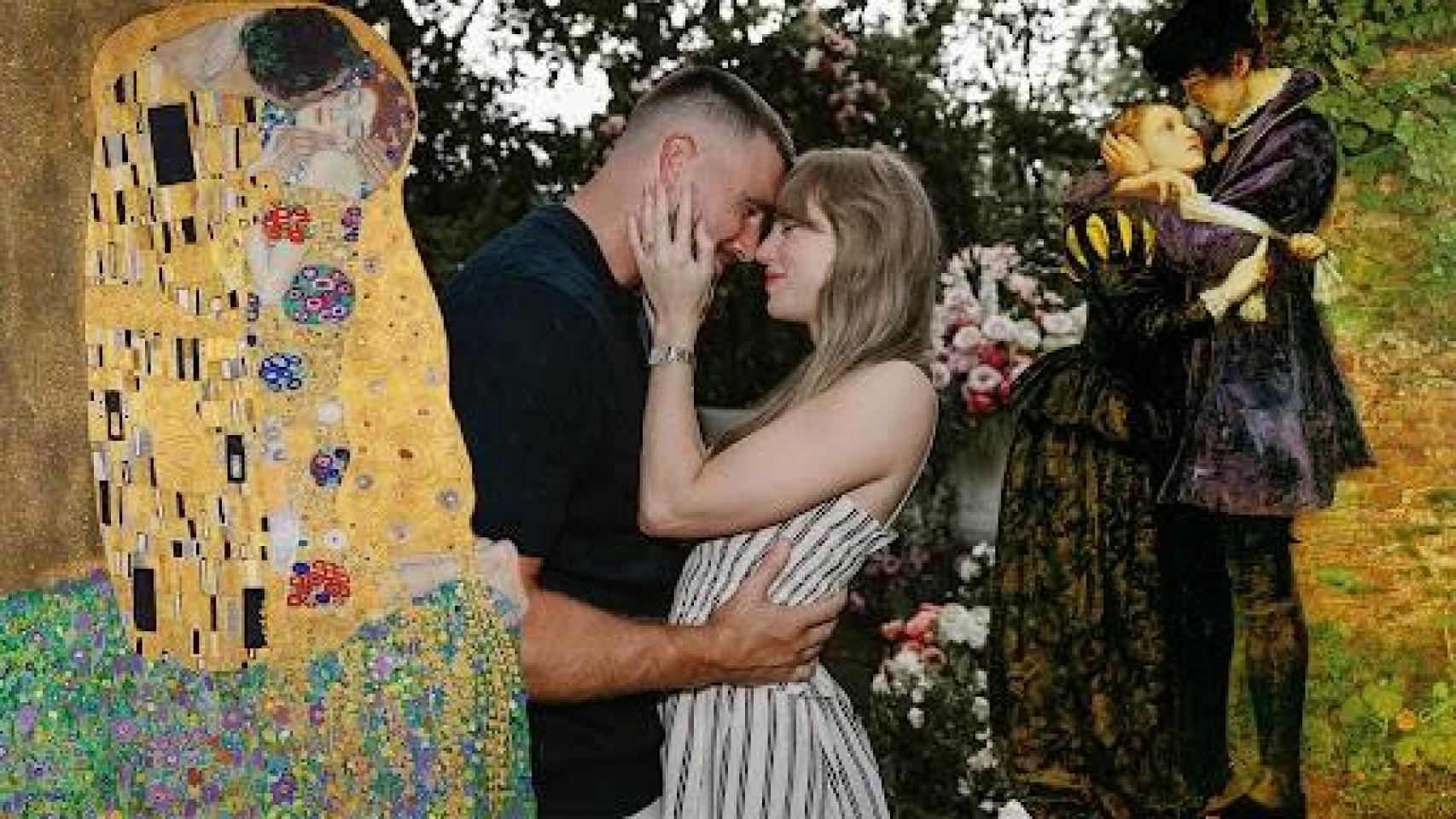 Foto: 'El beso' de Gustav Klimt, Belvedere, Vienna / Taylor Swift / John Everett Millais, 'Huguenot lovers on St. Bartholomew's Day'