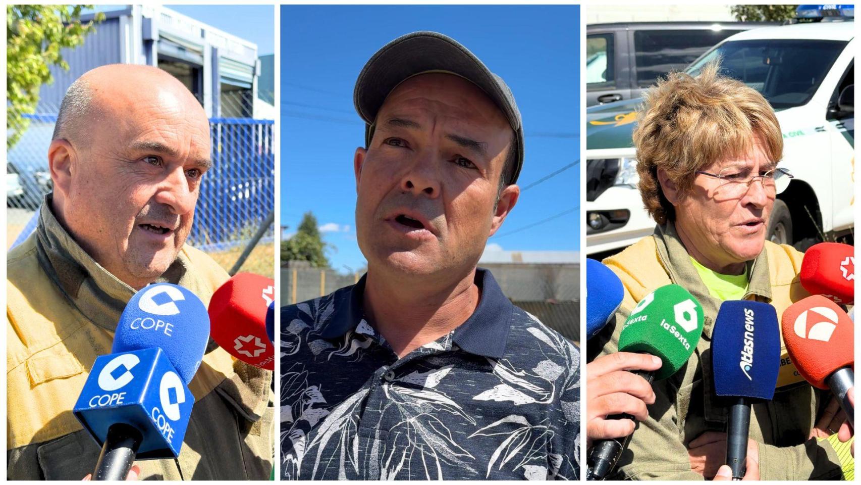 Ramón, Mariluz y Samuel, bomberos y vecino afectado por los incendios