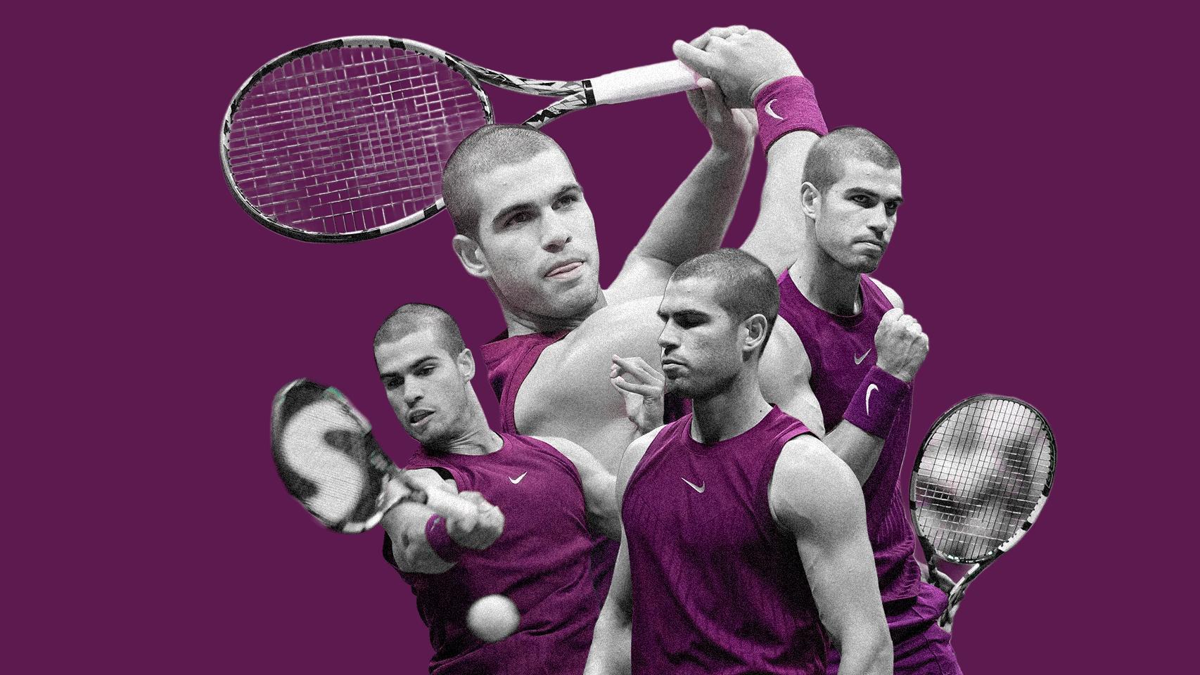 Carlos Alcaraz, en un fotomontaje de imágenes durante el US Open 2025