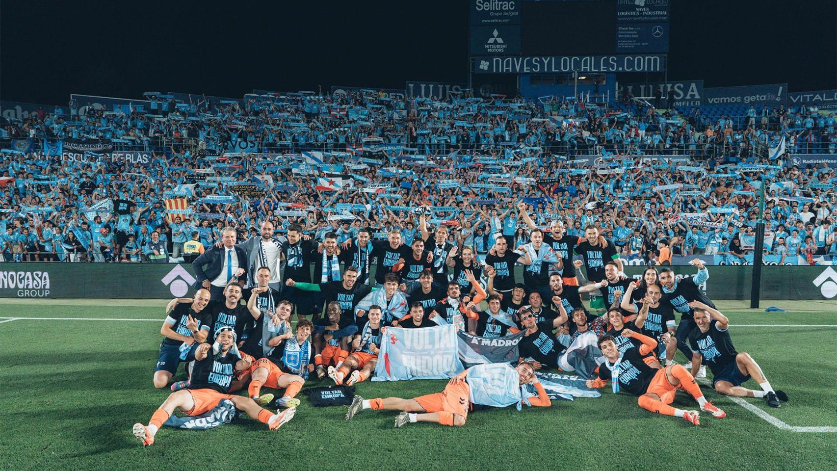 El Celta celebra en Getafe la clasificación europea.