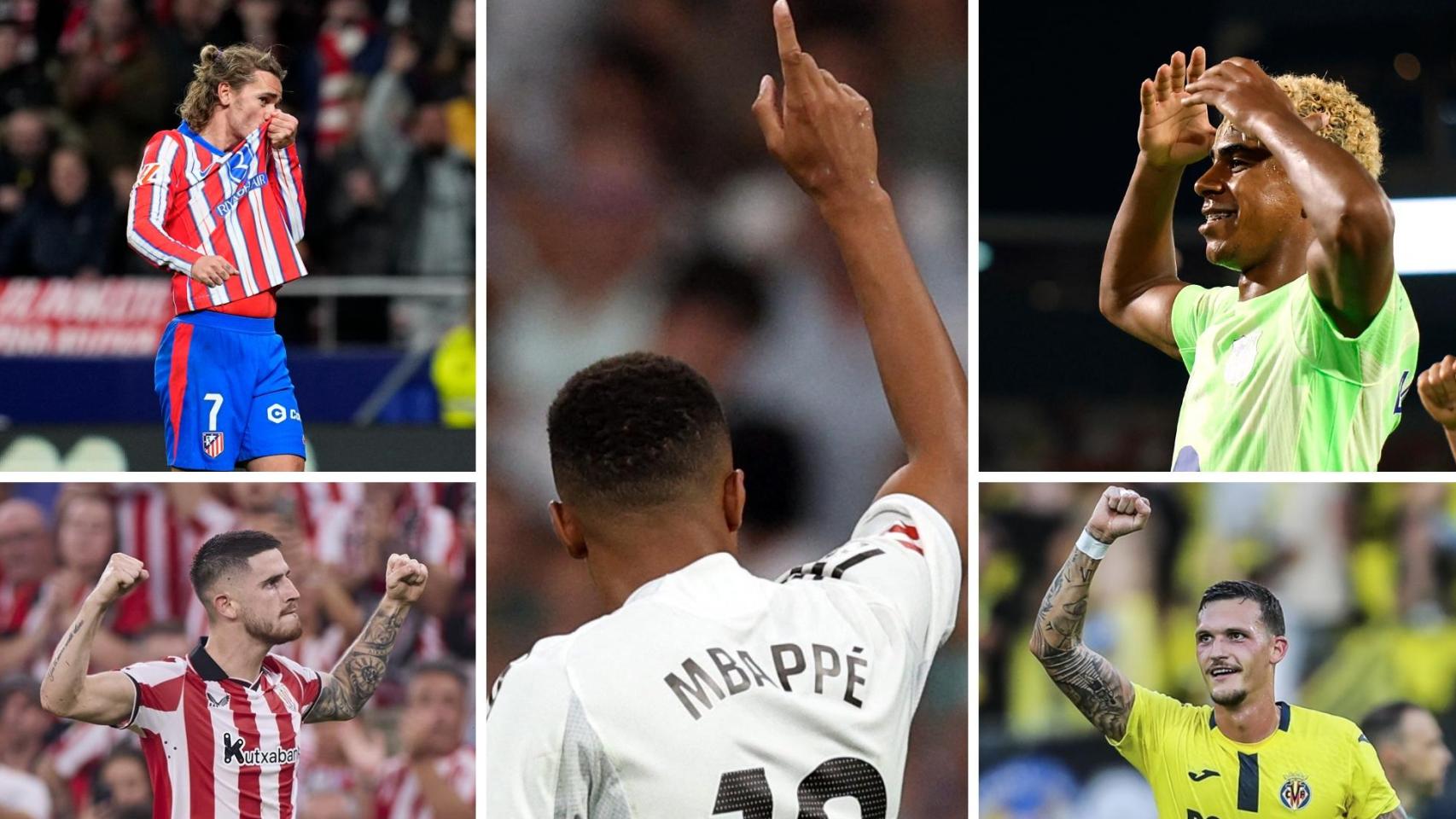 Collage con imágenes de jugadores de los cinco equipos españoles que disputarán la Champions.