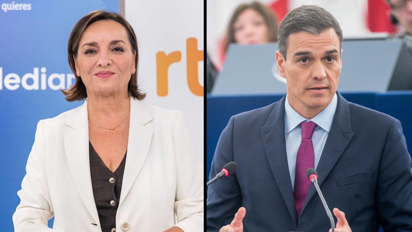 Pepa Bueno y Pedro Sánchez, en un fotomontaje de BLUPER.