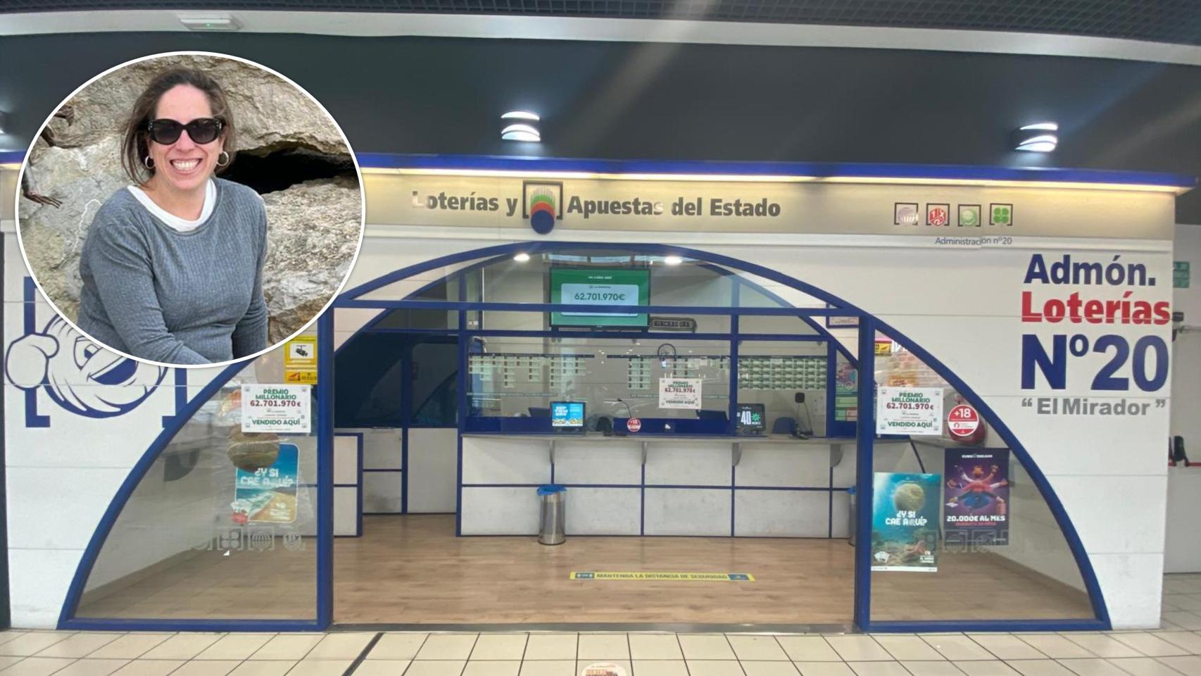 María José, la dueña de la administración, y la imagen de la administración que ha repartido un premio de casi 63 millones