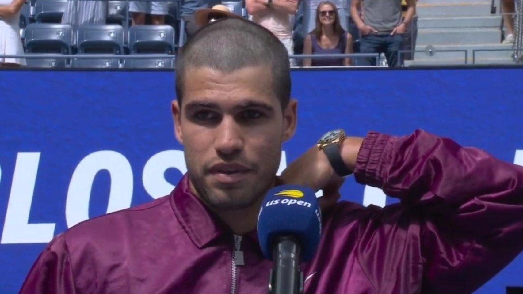 Alcaraz atiende a los medios tras su duelo ante Darderi.