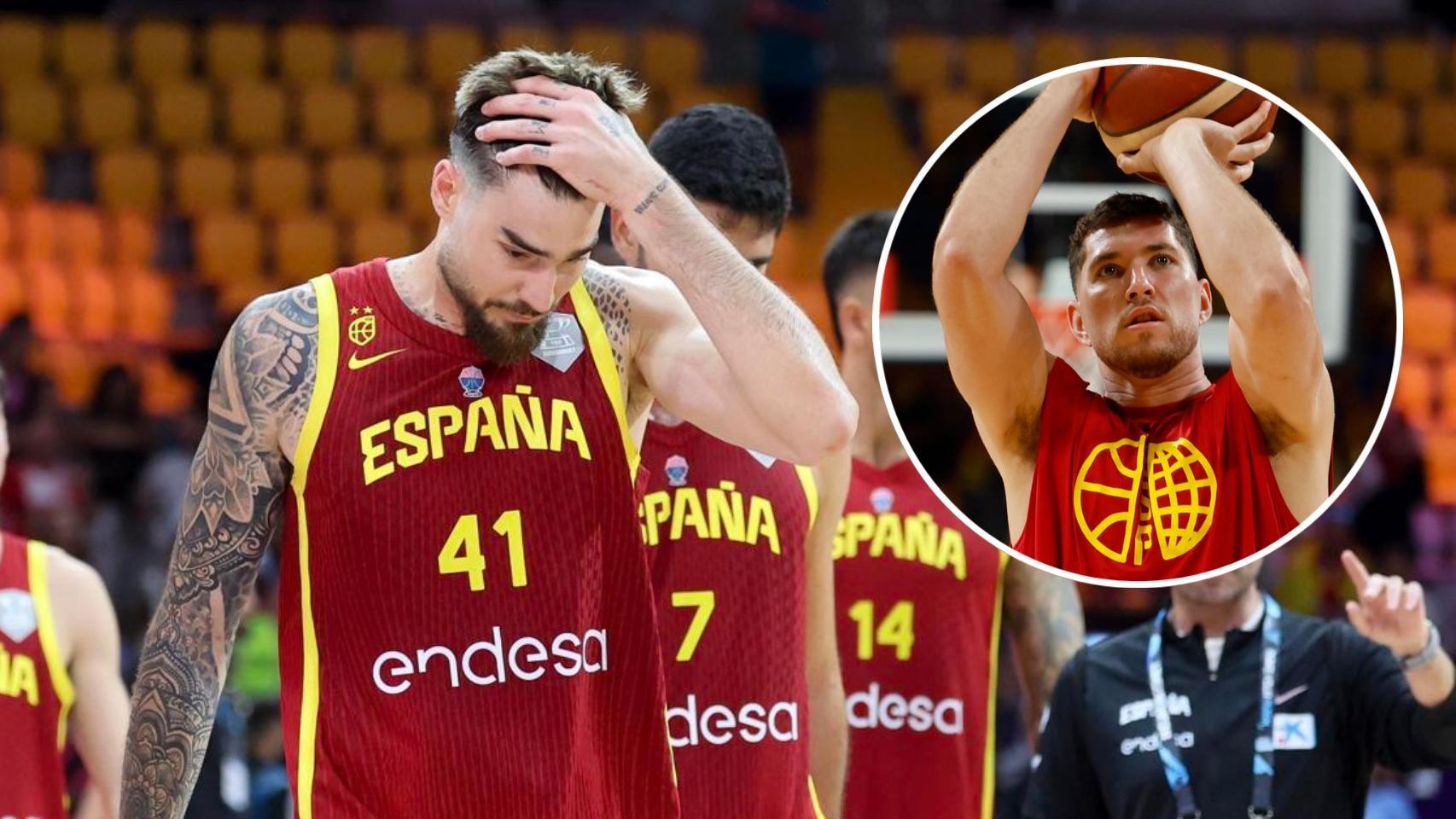 Joel Parra, a la derecha, y los jugadores de la Selección tras la derrota ante Georgia