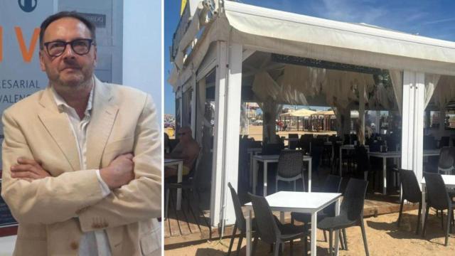 Manuel Espinar, Presidente de la Confederación de Hostelería y Turismo de la Comunidad Valenciana; a la derecha, un local sin turistas.