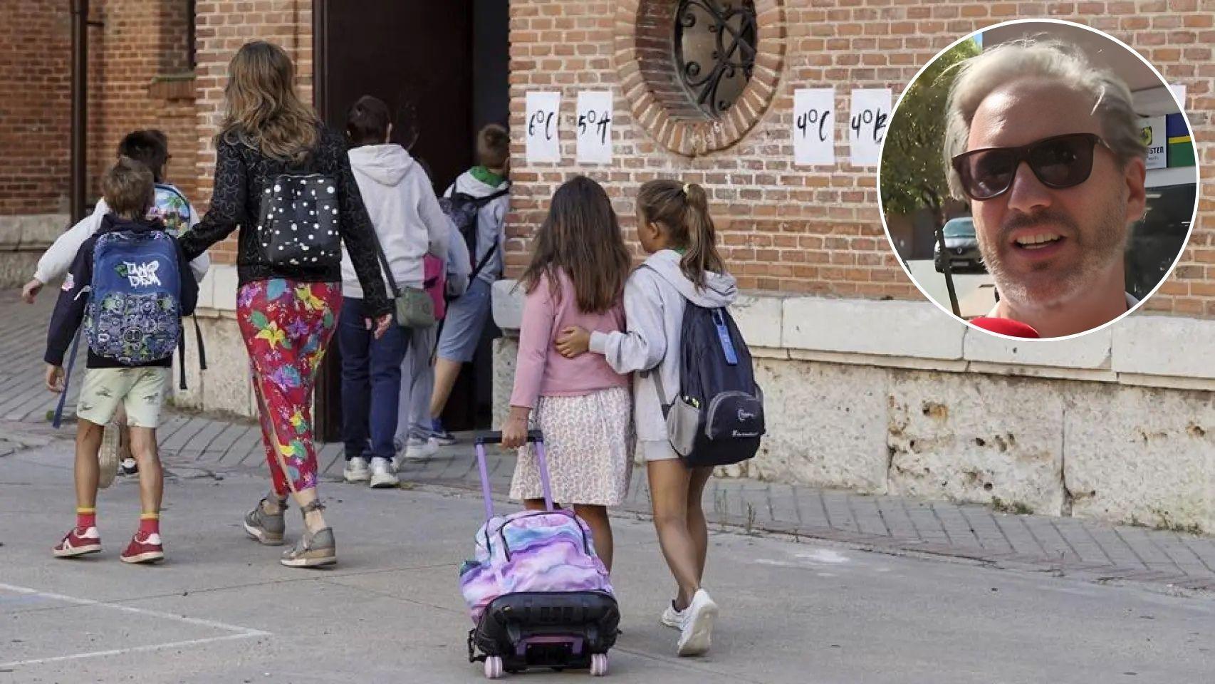 Niños entrando a un colegio.