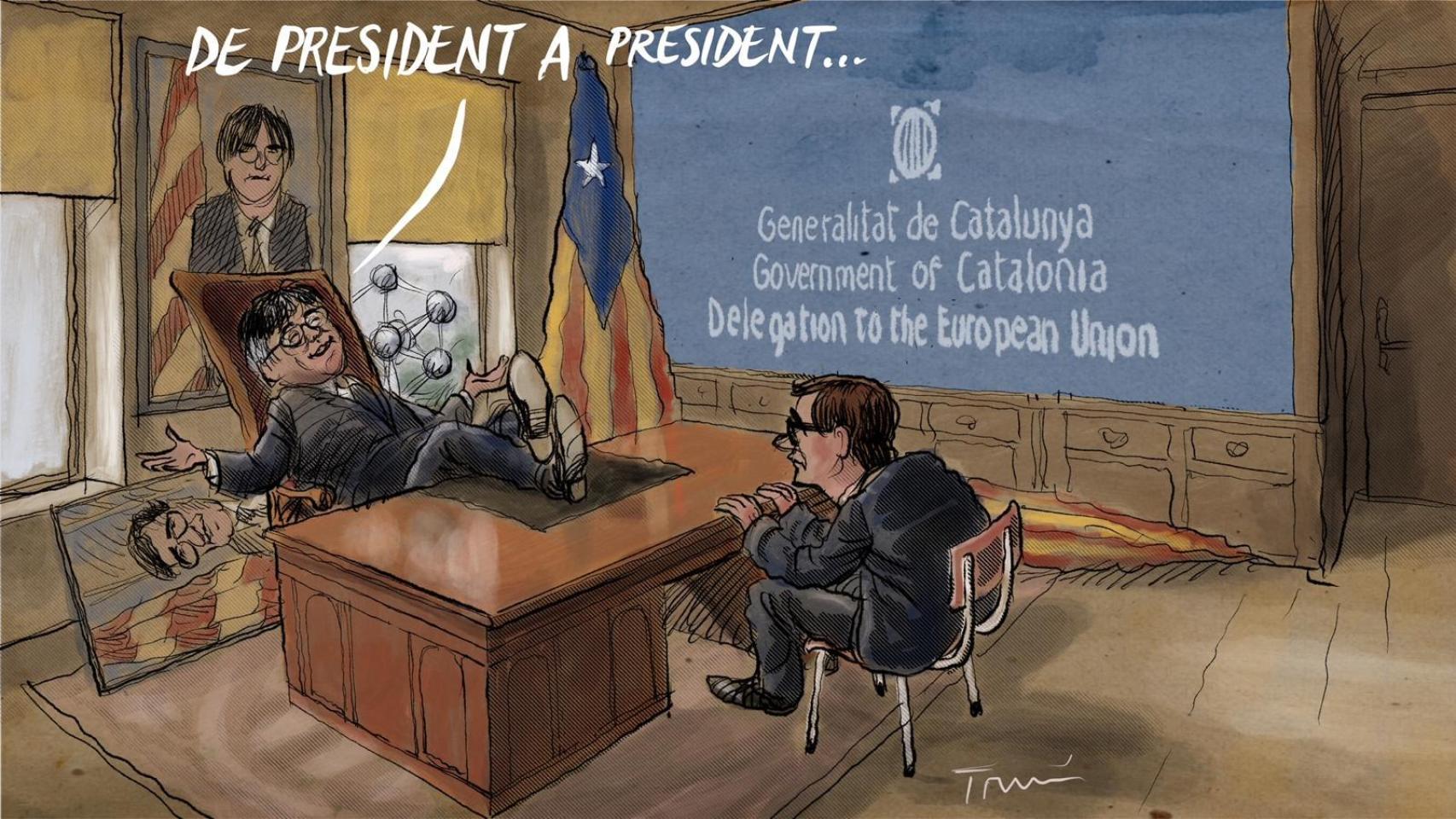 Junts interpreta la reunión con Illa en Bruselas como el reconocimiento de Puigdemont como presidente en el exilio