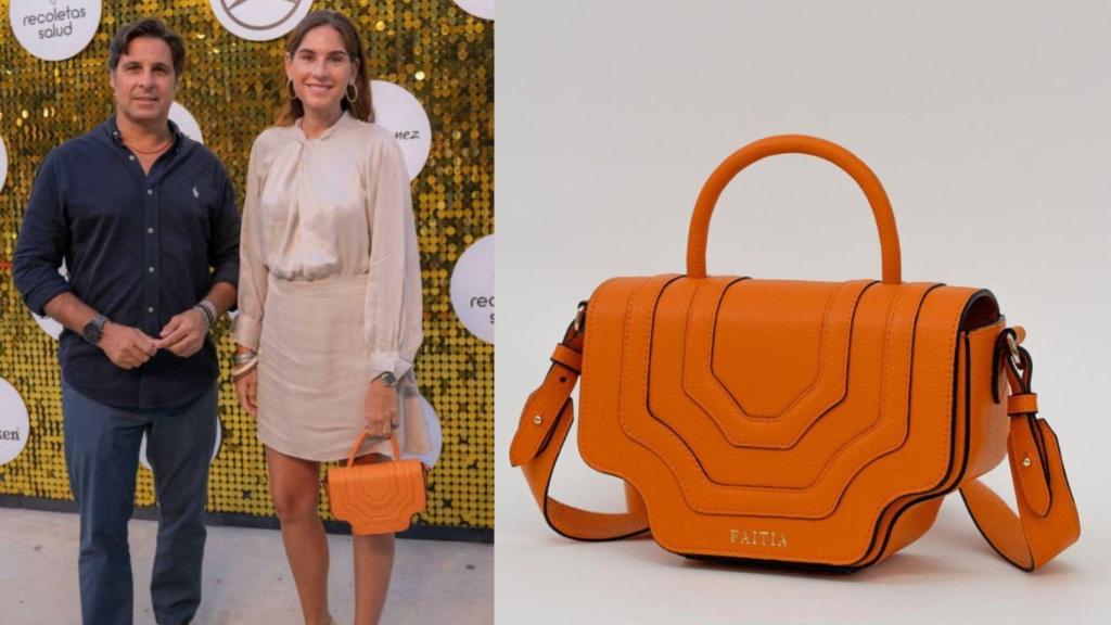 Lourdes al lado de la bolsa que ha usado en Starlite.