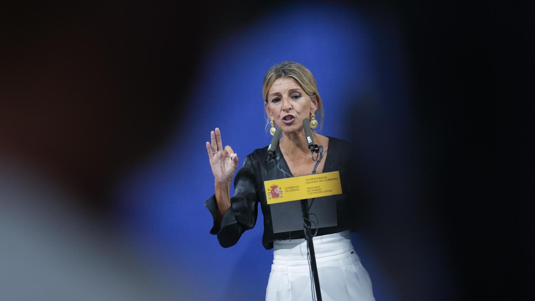 Yolanda Díaz, este miércoles tras una reunión con asociaciones ecologistas en Madrid.