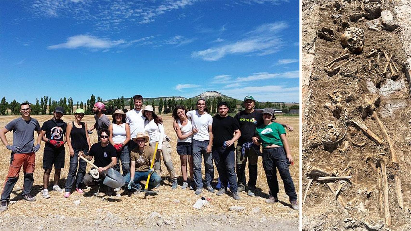 Los voluntarios que han trabajado en la segunda campaña de excavación y restos humanos